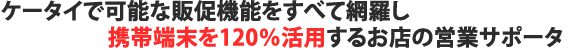 ケータイで可能な販促機能をすべて網羅し、携帯端末を120%活用するお店の営業サポータ